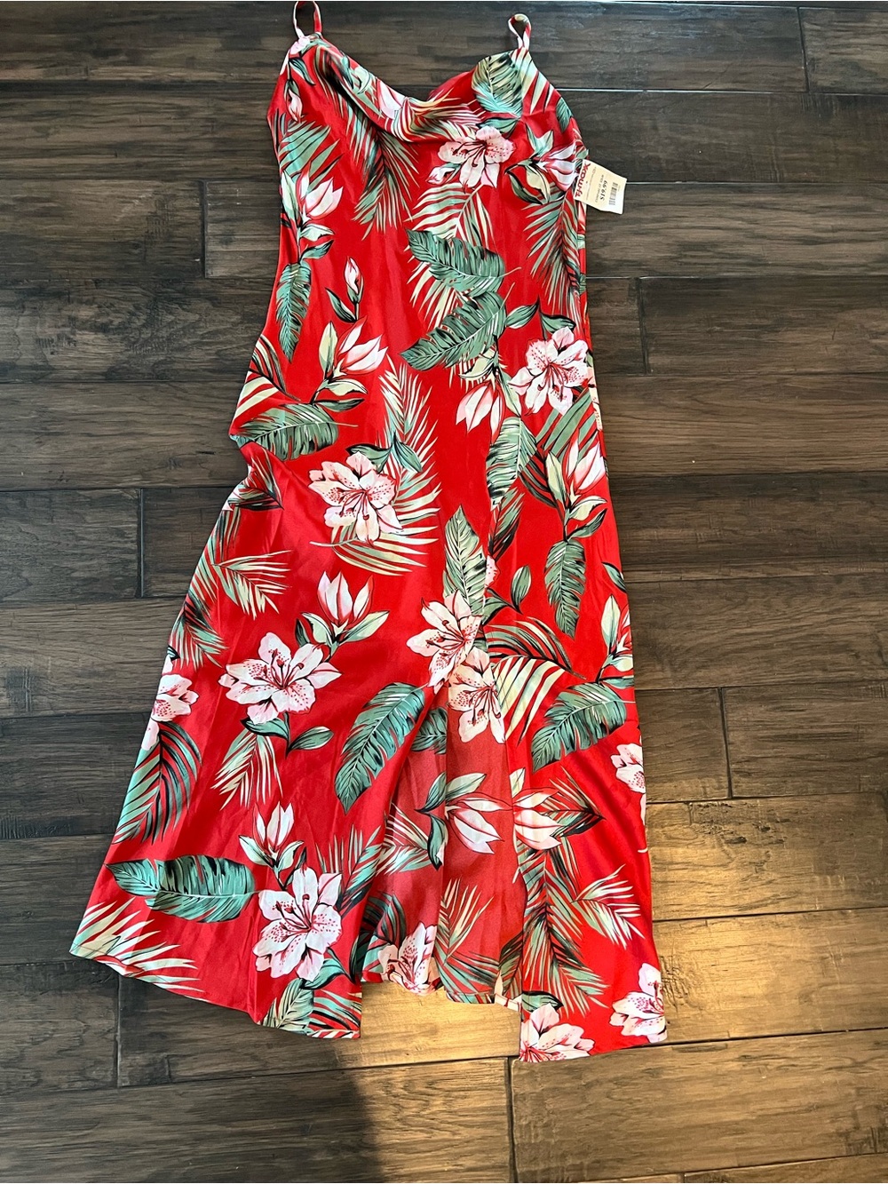 Red Tropical Floral Slip Dress
